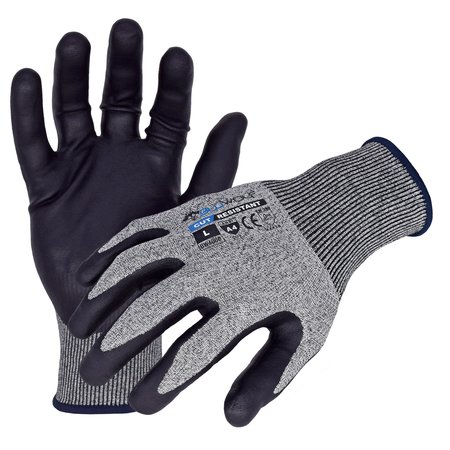 AZUSA SAFETY Bluwolf 18 ga. ANSI A4 Cut Resistant Gray Gloves, Black Nitrile/Polyurethane Palm Coating, L BW4060